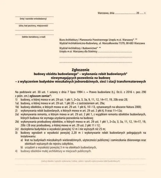 Prace budowlane na zgłoszenie